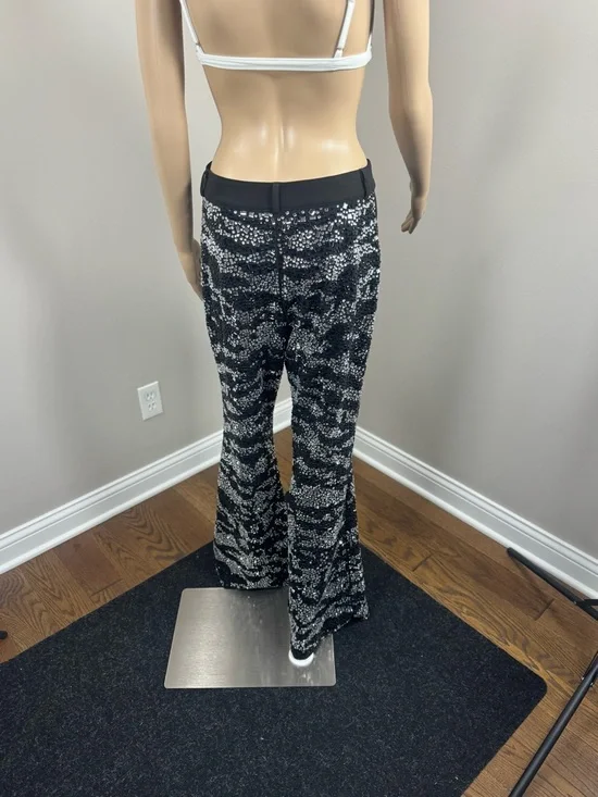 AKIRA Black Rhinestone Flare Pants Crystal Embellished Bell Bottom Pants Sm NWT - Picture 4 of 6
